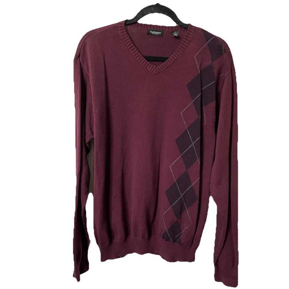 Vintage Van Heusen Sweater Mens L Cotton Argyle Grandpa‎ Cabin Preppy Cozy